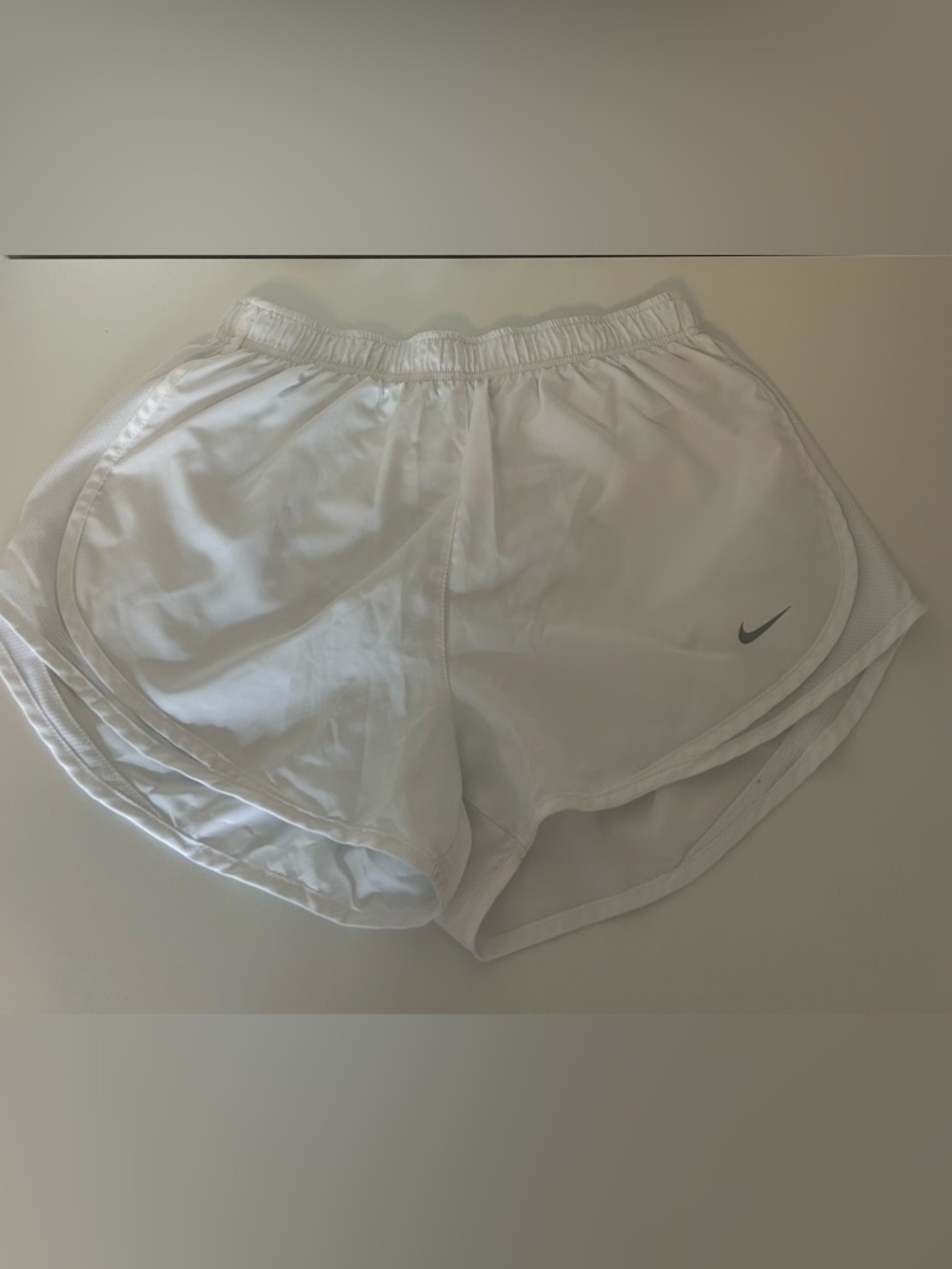 Nike White Athletic Running Shorts with Grey Swoosh